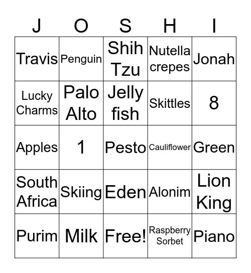 Joshi's Birthday Bingo Card