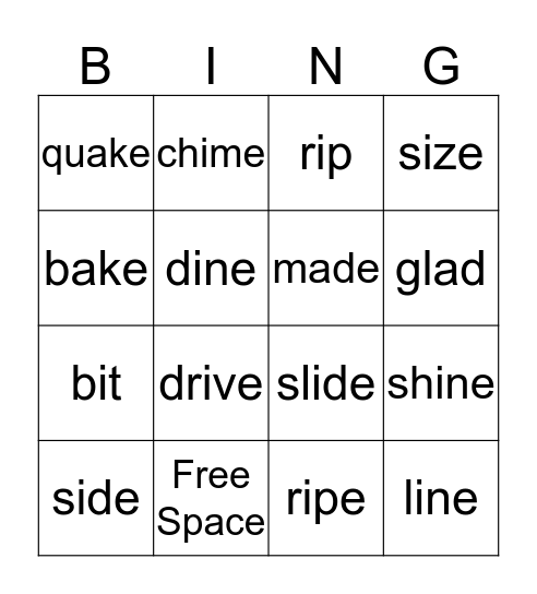 a-e      i-e              Bingo Card