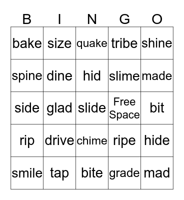 a-e/i-e              Bingo Card