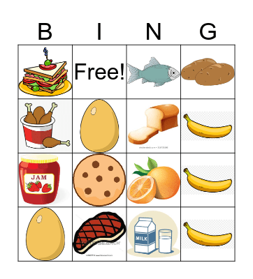 Food Bingo  Bingo Card