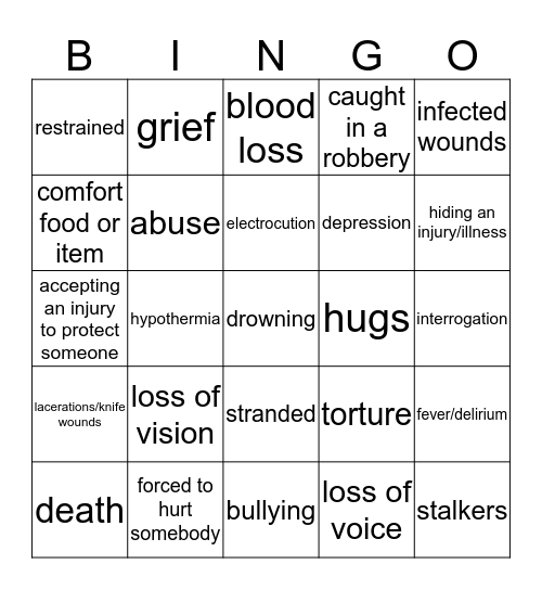 hurt/comfort bingo Card