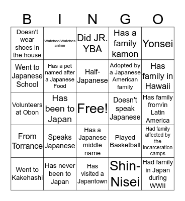 Nikkei Identity Bingo Card