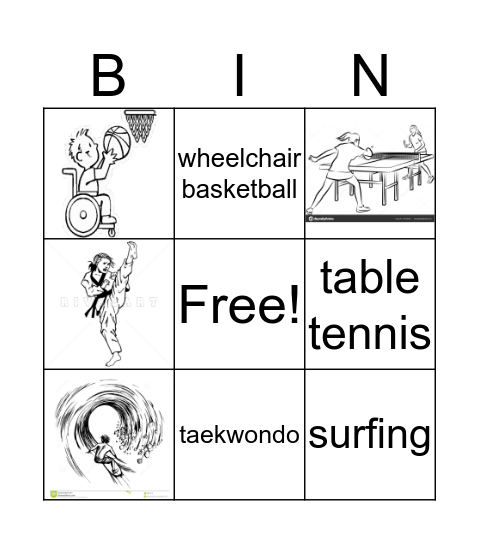 Olympic sports Bingo Card