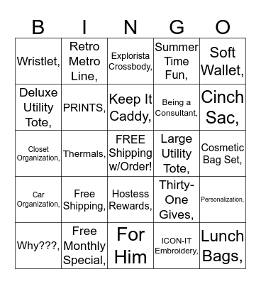 Thirty-One Bingo Card