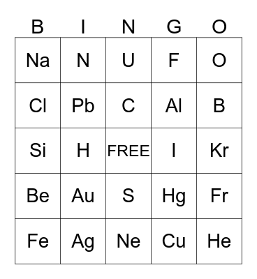 Periodic Table Bingo Card