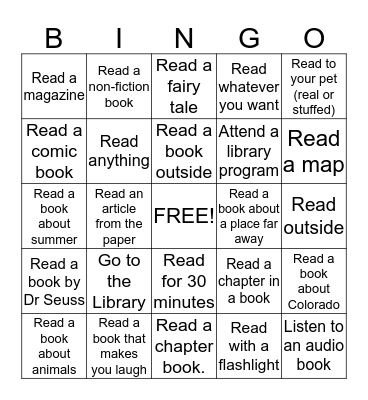 Summer Reading Bingo Card