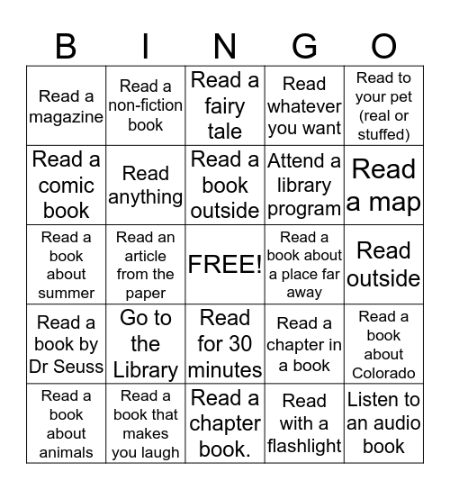 Summer Reading Bingo Card