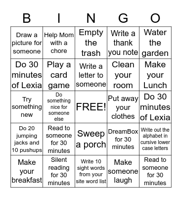 Owen and Scott's Summer Bingo Card Bingo Card