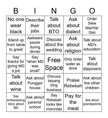 soon-to-beIn-law bingo Card