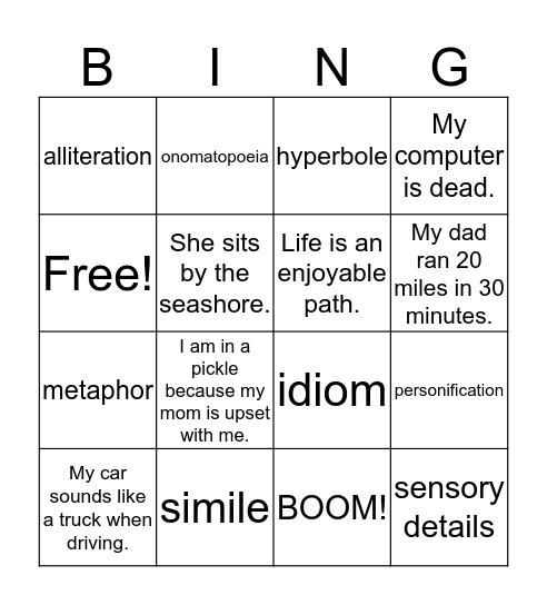 Figurative Language Bingo Card