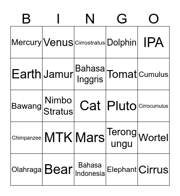 Ini Bingo Tamieya! Bingo Card