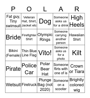 Polar Bear Plunge Bingo Card