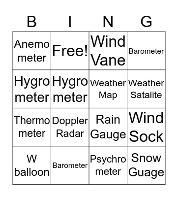 Weather Instruments Bingo Card