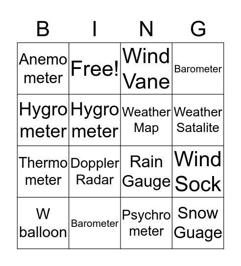 Weather Instruments Bingo Card