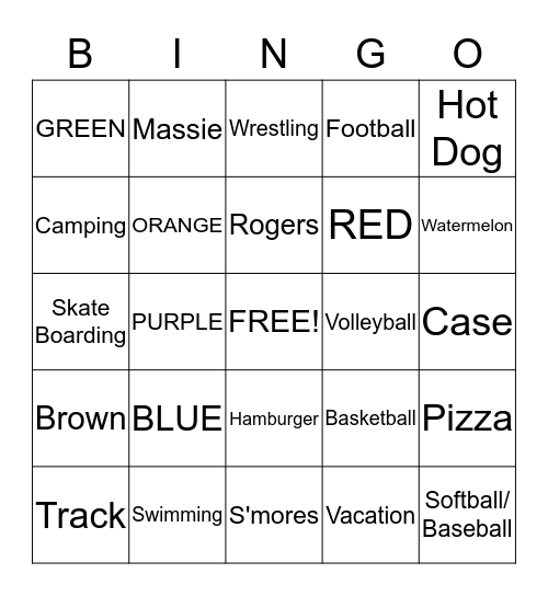Summer Bingo Card