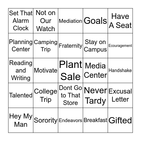 Attendance Bingo Card