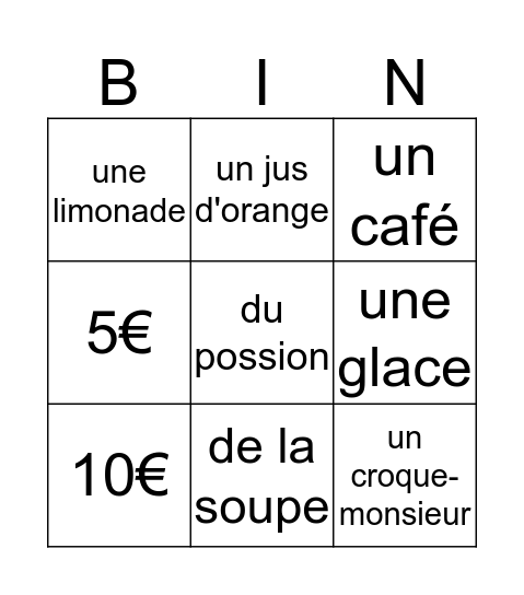 Au café Bingo Card