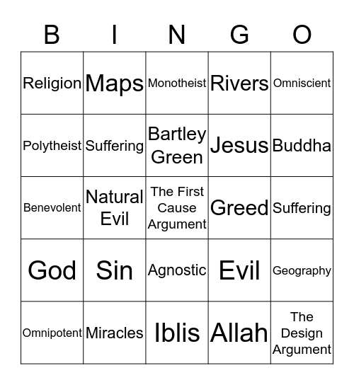 Key Word Bingo! Bingo Card