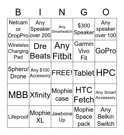 accessory bingo Card
