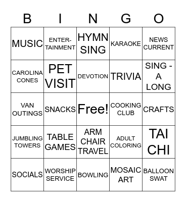 ACTIVITIES BINGO Card