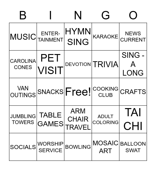 ACTIVITIES BINGO Card