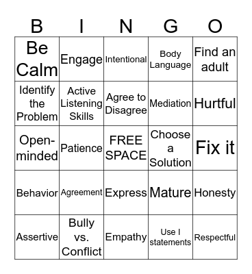 Conflict Resolution Bingo Card