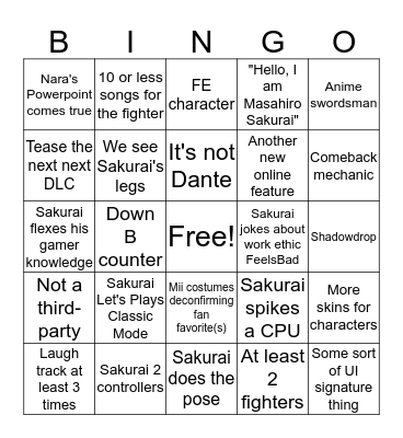 Sakurai Bingo Card