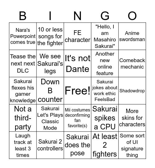 Sakurai Bingo Card