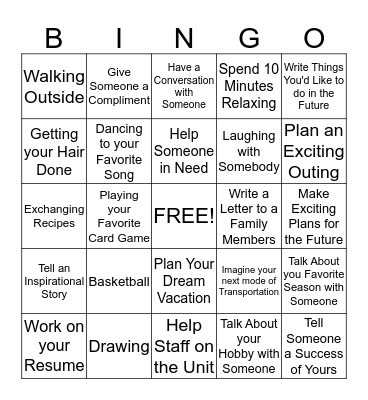 Activity Bingo Card