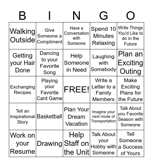 Activity Bingo Card