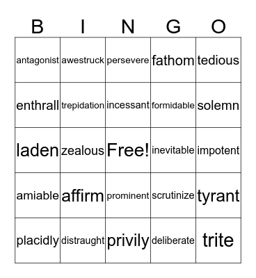 Vocabulary  Bingo Card