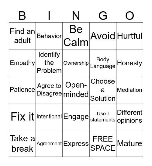 Conflict Resolution Bingo Card