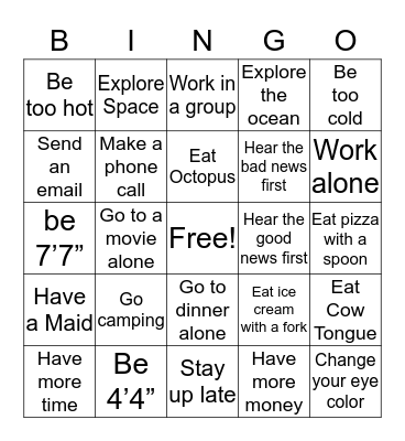 WOULD YOU RATHER Bingo Card
