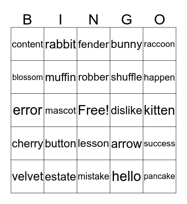 Rabbit Division Bingo Card