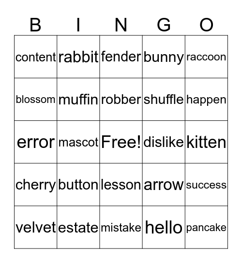 Rabbit Division Bingo Card