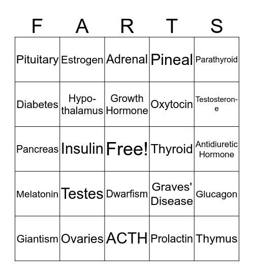 Endocrine Game Bingo Card