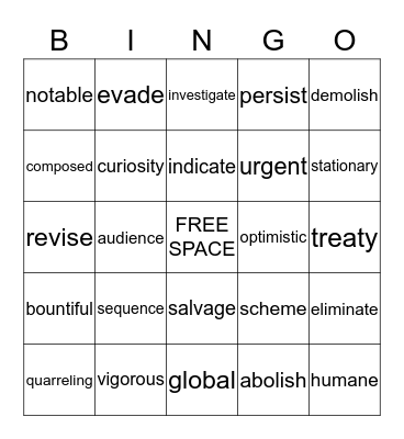 VOCABULARY BINGO Card