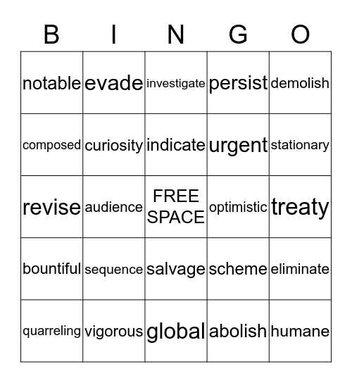 VOCABULARY BINGO Card