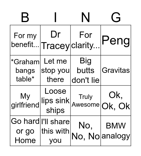 Big G Bingo Card
