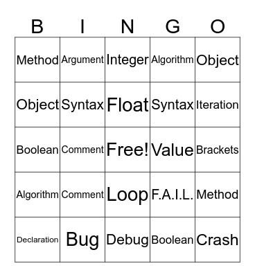 Vocabulary Bingo Card