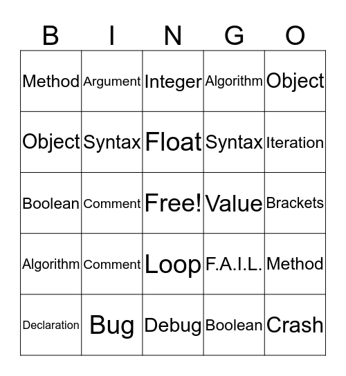 Vocabulary Bingo Card