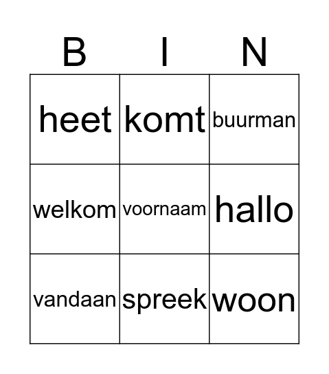 kennismaken Van Start Bingo Card