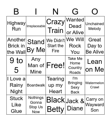 Music Bingo Card
