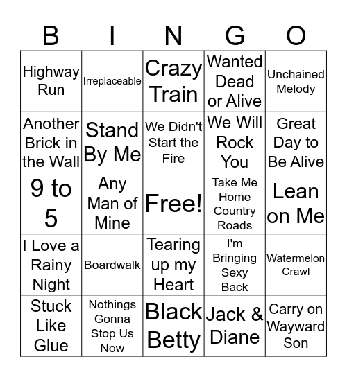 Music Bingo Card