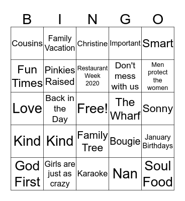 Family Fun Bingo Card