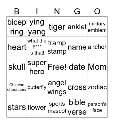 Tattoo Bingo Card