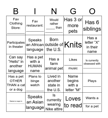 Who's Who? BINGO Card