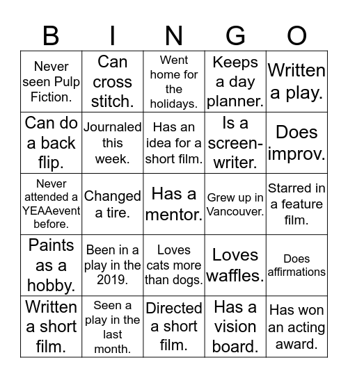 Kick Off! 2020 BINGO! Find someone who has... Bingo Card