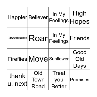 Game One Bingo Card