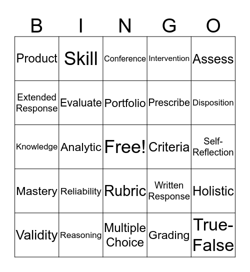 Assessment Bingo Card